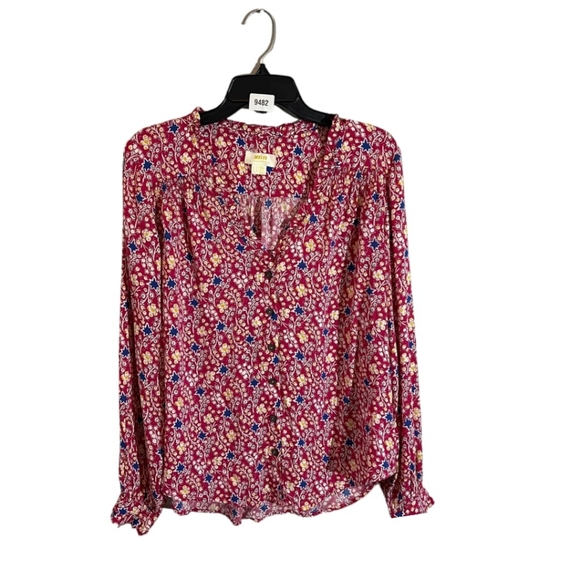 Maeve Tops - Maeve by Anthropology Long Sleeve Floral-star Pattern Top Size 6 Red Pink